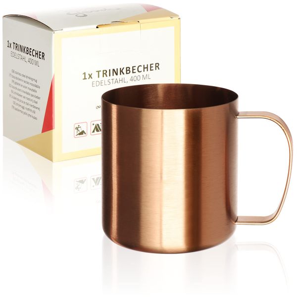 Robin Goods® Robuste Edelstahl-Tasse 400ml in Rosé – Unzerbrechliche Kaffeetasse mit Henkel – Perfekt für Camping, Reisen & Heißgetränke – BPA-frei, Langlebig & Hochwertig (1 Stück - Rose)