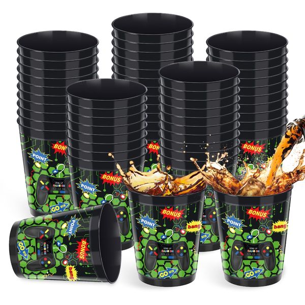 24 Pieces 16 oz Video Game Theme Cups Gaming Party Cup Favors Set Go Win Level up Plastic Cups Gamer Frosted Cup for Popular Video Game Party Supplies Kids Gamer Birthday Decorations (Green)