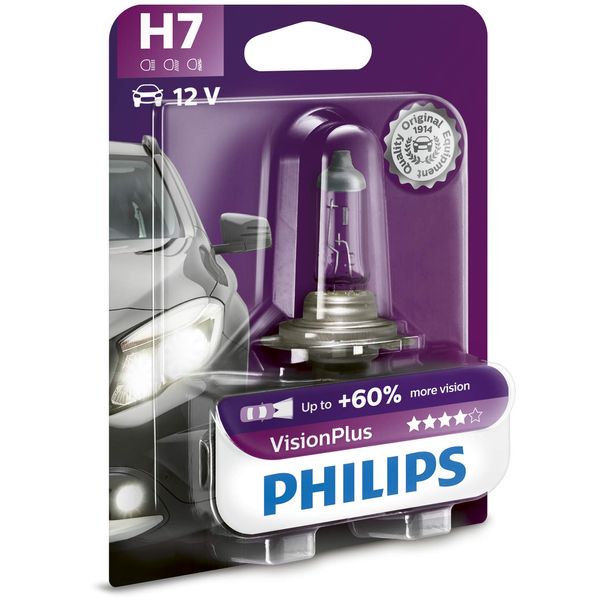 Philips 0730525 12972VPB1 VisionPlus +60% H7 Headlight Lamp Blister Pack