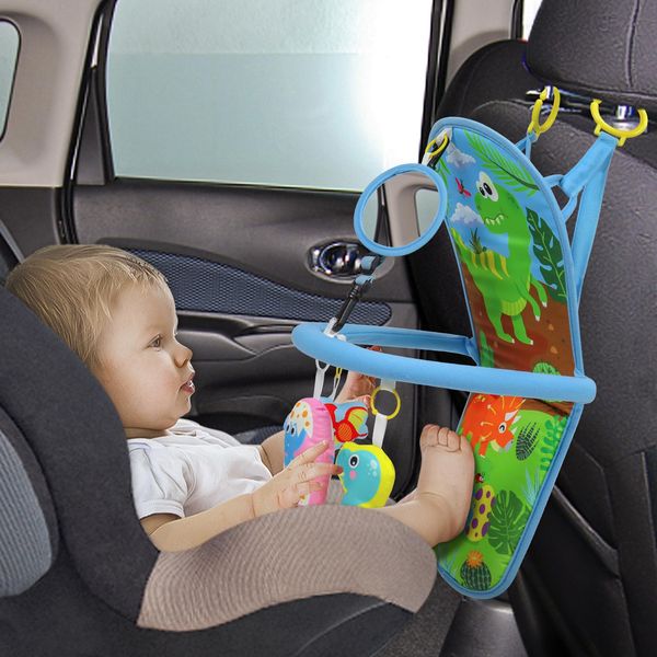 OKOOKO Car Seat Toy Car Seat Activity Arch Toy Rear Facing Car Seat Toy with Mirror Squeaker Ringing Bell Adjustable Easy Drive Non-Toxic Travel Sensory Toy for Infant Baby 6-12 Month