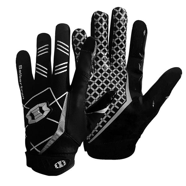 Seibertron Pro 3.0 Football Gloves Rugby Football Gloves Elite Ultra Stick Sports Receiver Youth Adult Sports Gloves (Black, S)