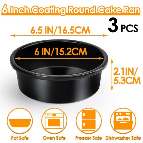 Cyimi 6 Inch Round Cake Pan Set of 3, Nonstick Coating Baking Round Cake Pans with Remvable Bottom for Birthday Layered Cakes,Party, Circle Cake Tins With Wider Grips for Oven Air Fryer, Black