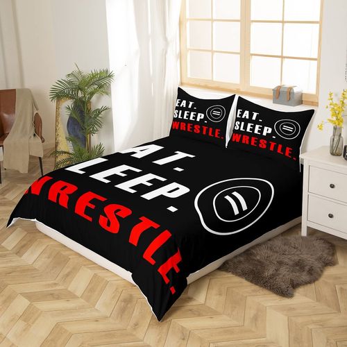 Wrestle Duvet Cover Sports Theme Bedding Set for Kids Boys Girls Teens Room Wrestling Decor Comforter Cover Set Super Soft Bedspread Cover 3Pcs Zipper Full Size
