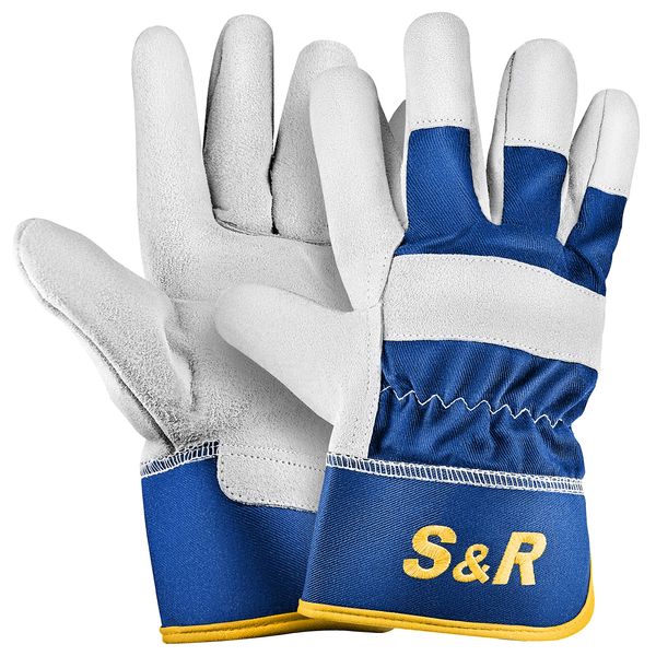 S&R Leather Work Gloves 4 Pairs Size XL/10 Construction and Gardening Gloves Also for Metal and Forestry Crafts Protective Glove Genuine Leather Certified CE Soft Lining