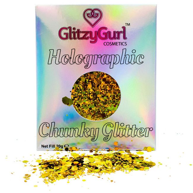 GlitzyGurl Festivali glitter parçacıklar holografik kozmetik, yüz, vücut, saç, tırnaklar, 20g için