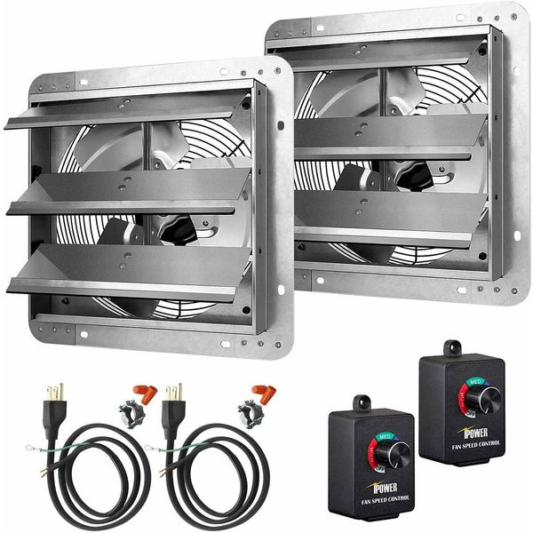 2-Pack iPower 12 Inch Variable Shutter Exhaust Fan Aluminum with Speed Controlle
