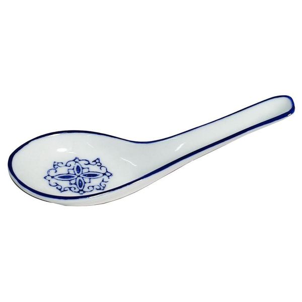 White and Blue Soup Spoon with Floral Design