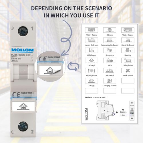 MOLLOM DC 1 Pole Miniature Circuit Breaker, 250V 16Amps, C16 Scene Visualization Custom MCB Thermal Magnetic Trip, 6KA Breaking Capacity DC Disconnect Switch for Solar PV System