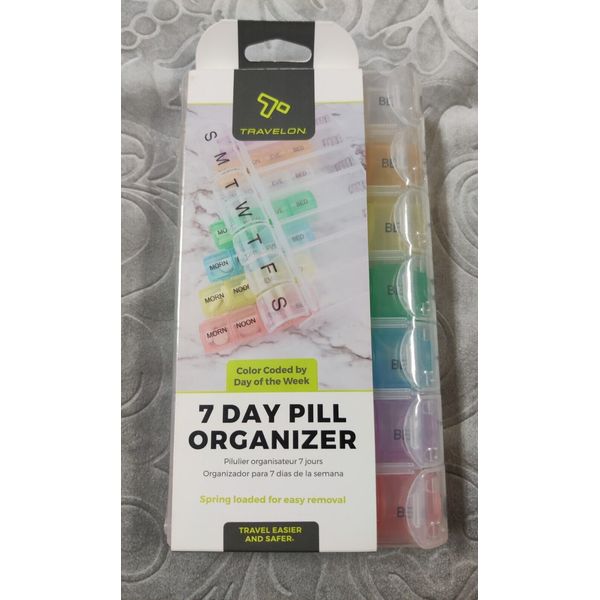 Travelon 7 Day Pill Organizer Color Coded by Day of the Week ~ NWT