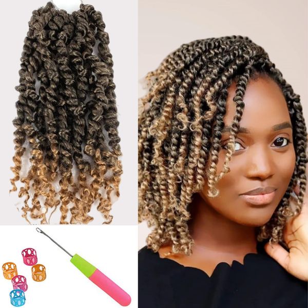 Passion Twist Crochet Hair 10 Inch 3 Packs Pre Looped Crochet twist Hair For Women Short Curly Crochet Braids Hair Extension Pretwisted Passion Twist Hair (#T27, 10INCH/25CM)