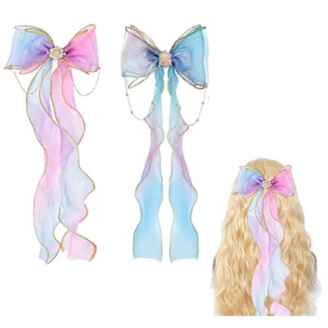 Girls Rainbow Ribbon Hair Bows, Hair Ribbons Girls Curly