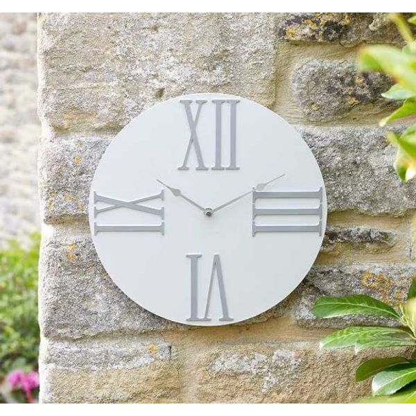 Light Grey Stone Effect Embossed Silver Roman Numerals Weatherproof Garden Wall Clock