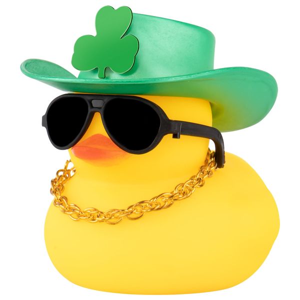 wonuu St. Patrick's Day Decorations - Lucky Green Shamrock Hat, Sunglass-Gold Necklace Rubber Duck Party Favors and Supplies