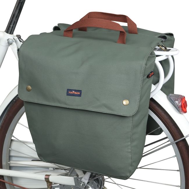 TOURBON Bicycle Rear Bag, Multiple Compartments, Panniers Bag, Large Capacity, Frame Bag, Motorcycle, Commute, Commute, Classic Green