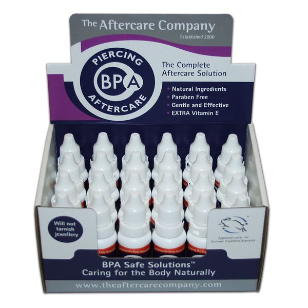 BPA Piercing Aftercare - Box 24 x 10ml from The Aftercare Company - Dermatology Approved -Vegan Friendly - Cruelty Free - Unique Formula.