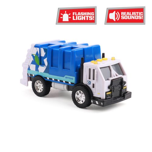 Mighty Fleet Toughest Minis 5" Garbage Truck Toy w/Lights & Sounds, Realistic Design & Batteries Included - Age 3+