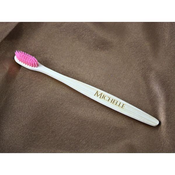 Personalised Bamboo Natural 100% Eco-Friendly Pink Engraved Toothbrush