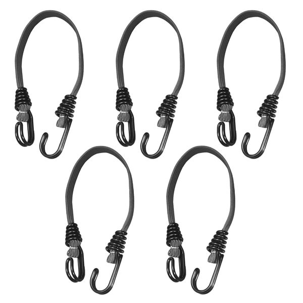 Yutaka Make Flat Bungee Bungee Cord, Black, 0.5 x 15.7 inches (13 x 400 mm), Set of 5, Fixed, Hanging, Temporary Fastening