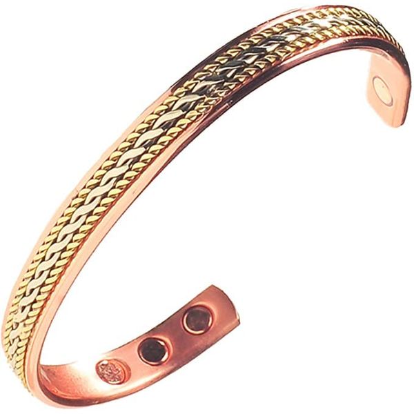 Women's Pure Copper Magnetic Bracelet - Cuff Bracelets with Ultra Strength Magnets – Adjustable Rope Inlay Style - Detox Lymphatic Drainage - Earth Therapy