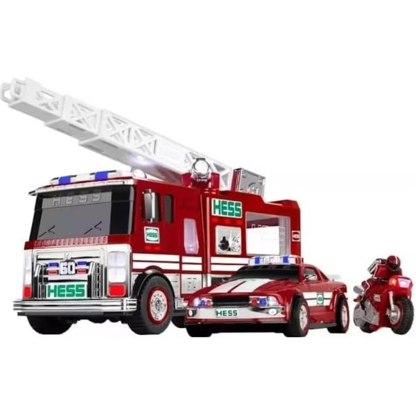 Hess 2024 60th Anniversary Toy Truck Set | Fire Truck with LED Lights, Fire Chief Car & Motorcycle | Collectible Emergency Vehicle Trio