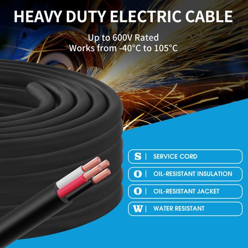 SPTDACSFP 14/3 AWG 5ft SOOW Power Cable, 600V 14 Gauge 3 Conductor Portable Electric Wire, Rubber Extension Cord for Portable Lights, Motor Leads, Battery Chargers Machinery, Outdoor Equipment