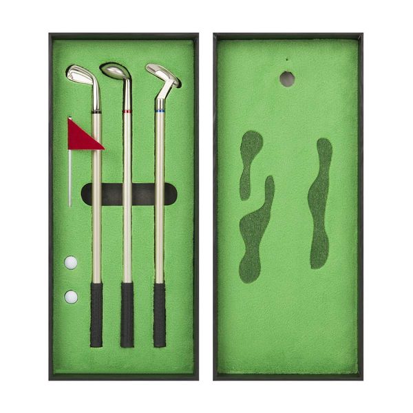 LANTOOZI Golf Pen Set, Mini Desktop Golf Ball Pen, Top Golf Gift with Putting Green, 3 Golf Clubs Pens with Balls and Flag