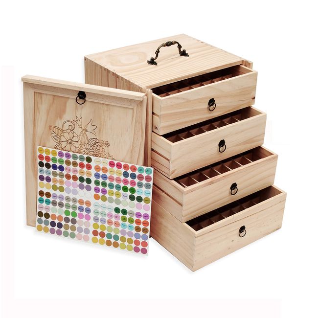 Essential Oil Bottles Storage for 192 Bottles Holds 5 10 15 20 30ml Travel Box For Young Living & Doterra bottles - Essential Oil Box Natural Wood(Update Version)