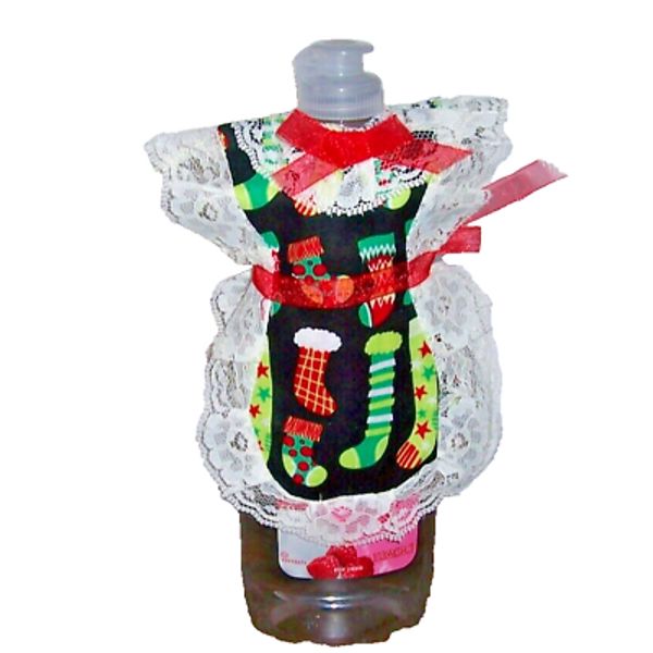 Cover-up Apron Dish Soap Pancake Syrup Catsup Bottle Christmas Stocking Print