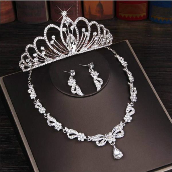 Sither Bridal Rhinestone Crown Necklace Earrings Set for Wedding Crystal Tiara Headband Hair Accessories Jewelry Set for Wedding Pageant Prom Princess Queen Theme Party for Gift