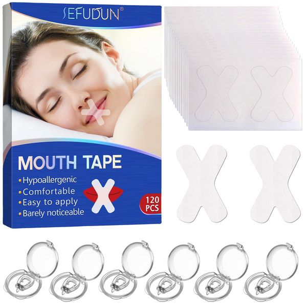 ZOCONE 120 Mouth Tape for Sleeping 6 Anti Snore Clip 126PCS Anti Snore Devices Set, Improved Nighttime Sleeping, Sleep Mouth Tape for Nasal Breathing Less Mouth Breathing for Comfortable Sleep