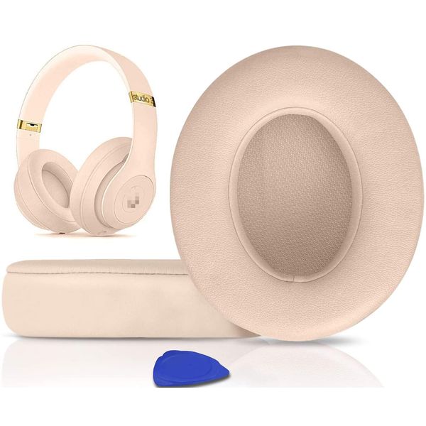 SoloWIT Replacement Ear Pads Cushions for Beats Studio 2.0 & 3 Wired/Wireless OVER-EAR Headphones, Earpads with Soft Protein Leather, Noise Isolation Memory Foam (Sand Dune)