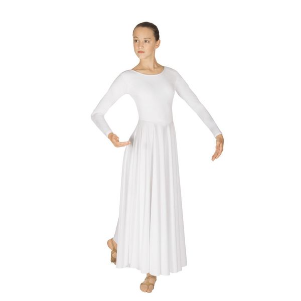 Eurotard Womens 13524 Long Sleeve Worship Praise Liturgical Full Dance Dress (White, Medium)