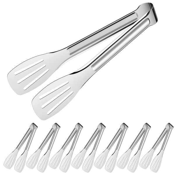 8 Pack Serving Tongs Buffet, 7 Inch Salad Tongs Server Kitchen Tongs, Stainless Steel Small Cooking BBQ Tongs Bread Cake Tongs for Wedding Birthday Party Candy Bar Utensils