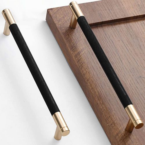 Gutuwellea 12 Pack 7 1/2 Inch 192 mm Gold and Black Cabinet Handles Cabinet Pulls Aluminum Handles Knurled Drawer Pulls Oxidation Finish with Diamond Pattern 8.6" Length (7.5" Hole Center)