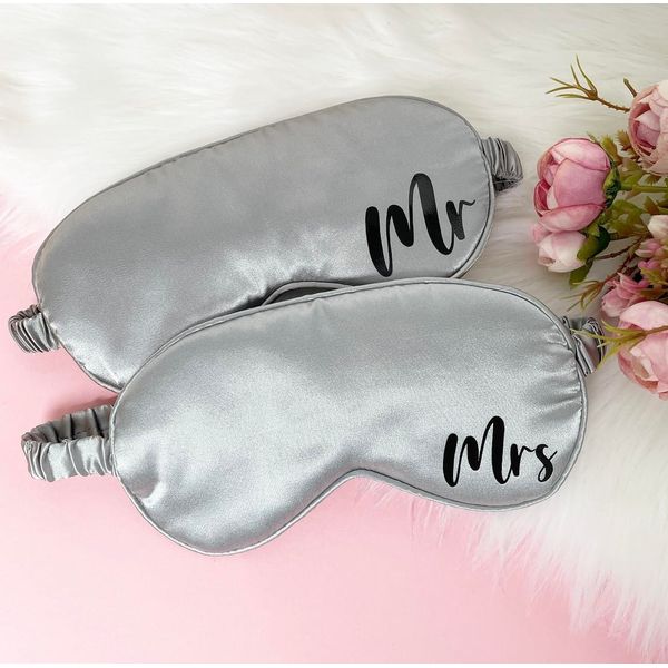 Mr and Mrs Eye Mask Personalised Sleep Eye Mask Sleeping Relaxing Mask Gift for Her Wedding Day Bridesmaid Hen Bridal Christmas Couples Present (Grey)