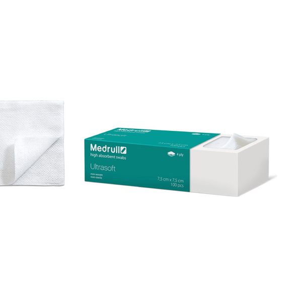 Medrull Non-Woven Swabs Ultrasoft | Special Pack of 100 Pieces, 7.5 x 7.5 cm, 4 Ply | Premium Quality Non Woven Swabs Non Sterile | First Aid Kit, High Absorbent Swabs