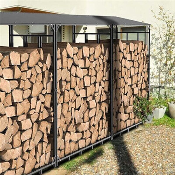 70" Outdoor Metal Log Store Stack Holder Wood Firewood Rack Garden Storage Shed