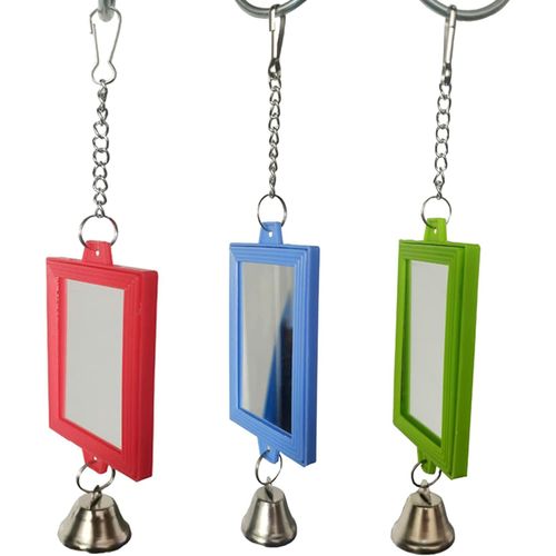 Jizlan 1Pc Random Color Pet Bird Mirror with Bell Interactive Parrot Toys for Budgies Parakeets Conures, Pet Supplies