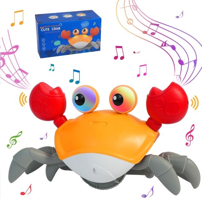 Crawling Crab Toy for Kids with Music, Electronic Light Up Crawling Toy, Automatic Obstacle Avoidance, Moving Toys for Kids, Boys and Girls