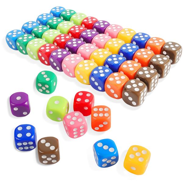 16MM Standard 6 Sided Dice Set, 50 Pieces Colorful Dice for Board Games, Classroom Math Bulk Game Dice, Make Entertainment More Exciting