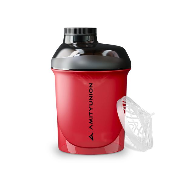 Protein Shaker Proteinshake Deluxe 400 ml Nano - Eiweiß Shaker auslaufsicher, BPA frei mit Sieb & Skala für Cremige Whey Proteinpulver Shakes - Fitness Becher für Isolate, Konzentrate Rot Schwarz