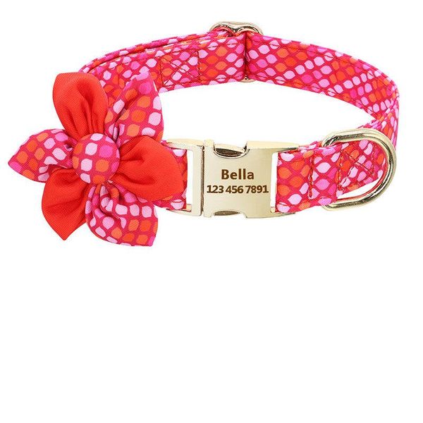 Customizable Floral Print Pet Collar With Engraved Id Tag - Personalized Dog And Cat Accessories - S / M