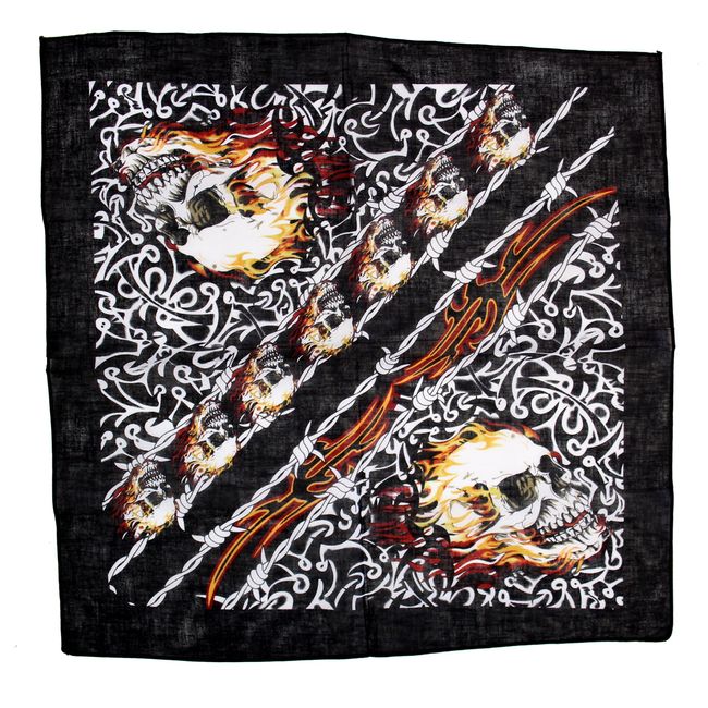 Zac's Alter Ego Flaming Skull & Barbed Wire Cotton Bandana/Face Mask