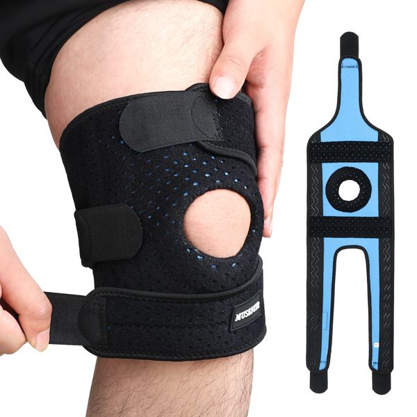 Knee Brace with Metal Side Stabilizers Patella Pad-Knee Support Wrap for Meniscus Tear, Arthritis,Knee Pain- No Slip Silicon Strip & Adjustable Strap-M