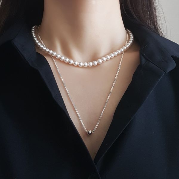 925 Silver 1+1 Swallow Pearl Necklace Silver Ball Necklace Set