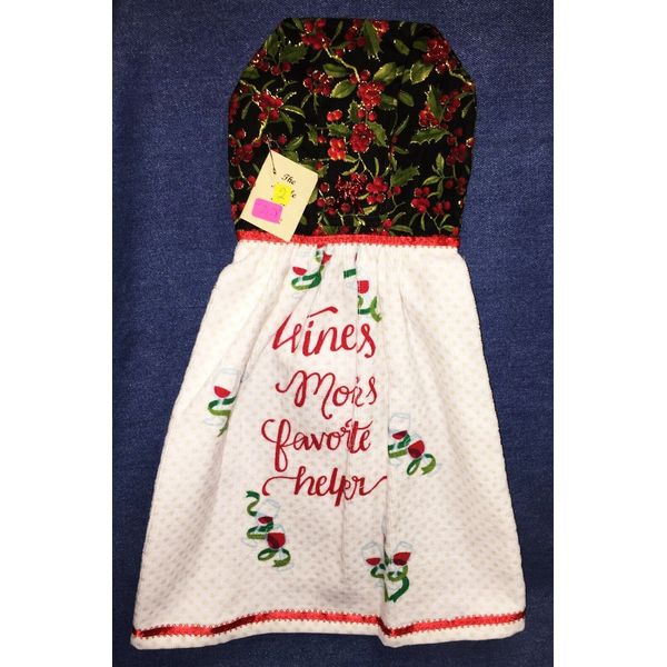 NEW Handmade Wine is Mom's Favorite Helper Xmas Hanging Kitchen Hand Towel #2178