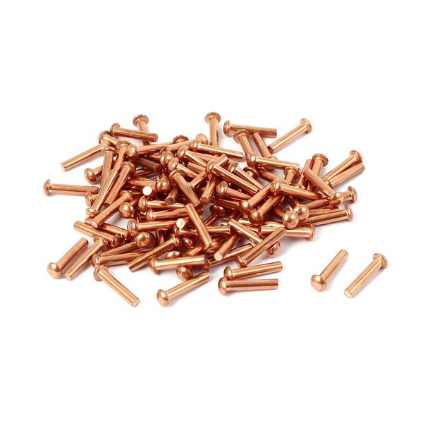 Sourcingmap Copper Solid Rivet 9mm Length 2Mm x 8Mm Round Head Copper Solid Rivets Fasteners Gold Tone 100 Pcs