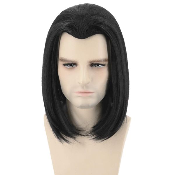 Topcosplay Vincent Vega Wig Inspired by Pulp Fiction Mens Short Black Straight Wig Halloween Costume Fancy Dress Wigs