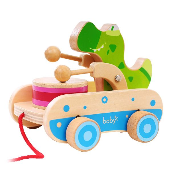 Boby Pull Along "Croc" Click Clack, Walk-A-Long Crocodile for your Toddler, Wooden Push and Pull Toy for Beginner Walkers