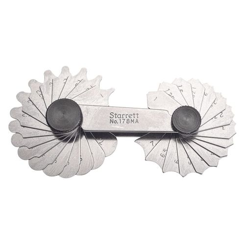 Starrett Fillet or Radius Gage for Convex and Concave Radii - Ideal for Carpenters and Constructions - Stainless Steel, 34 Leaves, 1-7mm Radius Gage, Millimeter Reading - 178MA